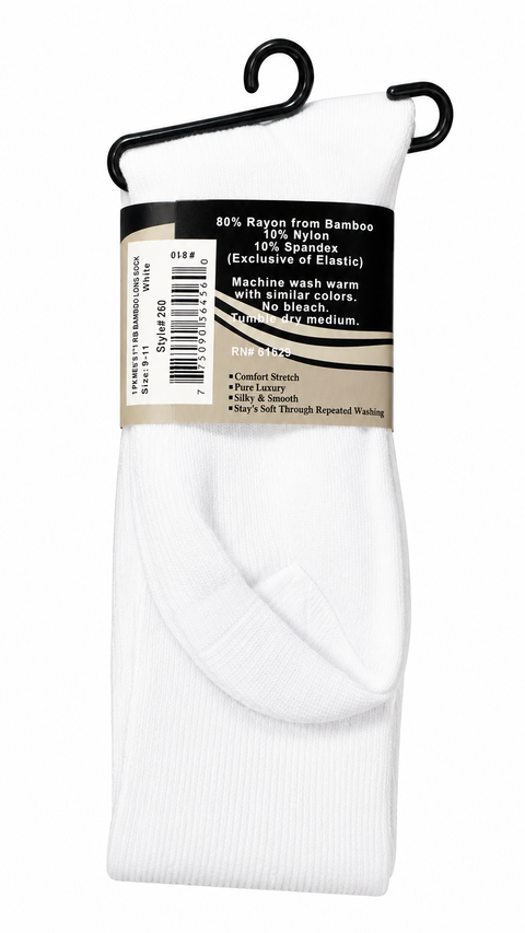 Mens Cotton Bamboo Long Sock - WHITE