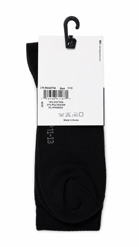 MidCalf Flat Socks-3Pack