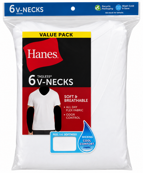 Mens V-Neck Undershirts-6Pack