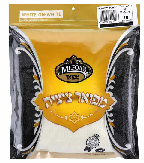 Wool V-Neck White Stripe Fringe Tzitzis-Thick