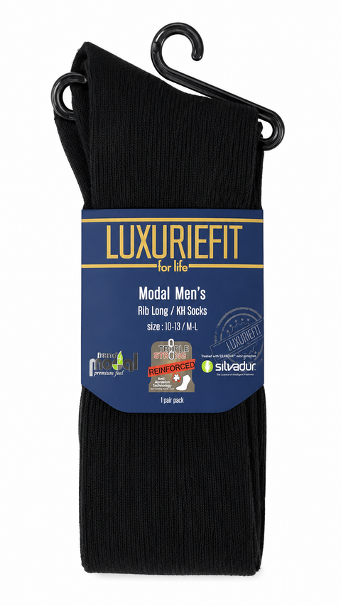 Men`s Modal Long Ribbed Socks - BLACK