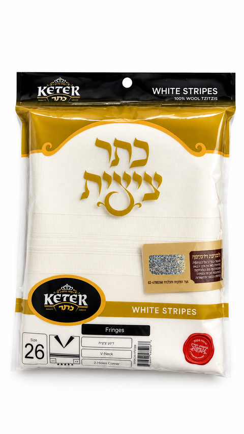 Wool V-Neck White Stripe Fringe Tzitzis
