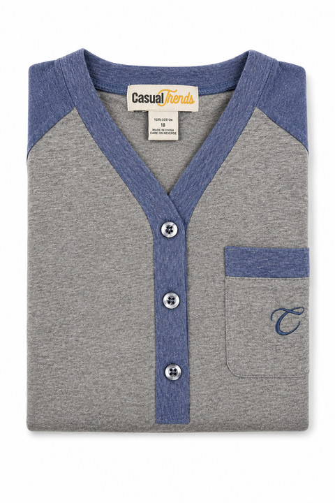 Knit V Neck Night Shirts - #7 Grey/Blue