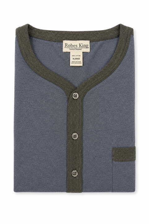 Knit V Neck Night Shirts - #8 Blue/Grey