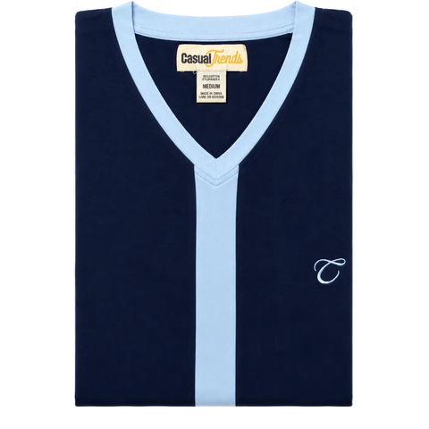 Knit V Neck Pajamas - #19 Blue/L.Blue