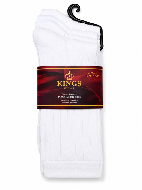 Dress Cotton Bamboo Socks-3Pack - WHITE