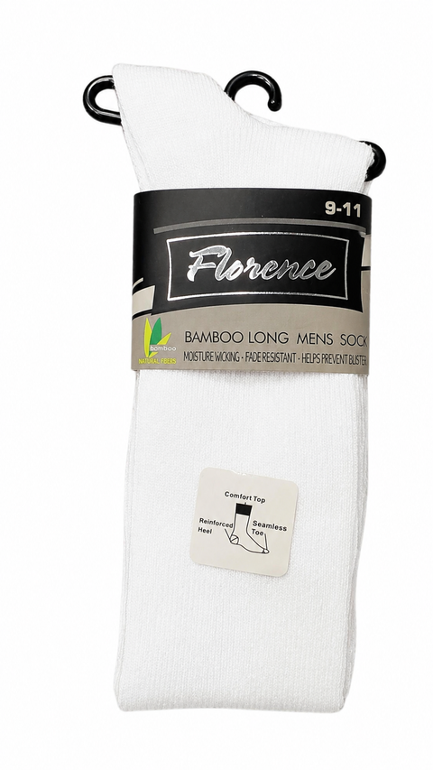 Mens Cotton Bamboo Long Sock - WHITE