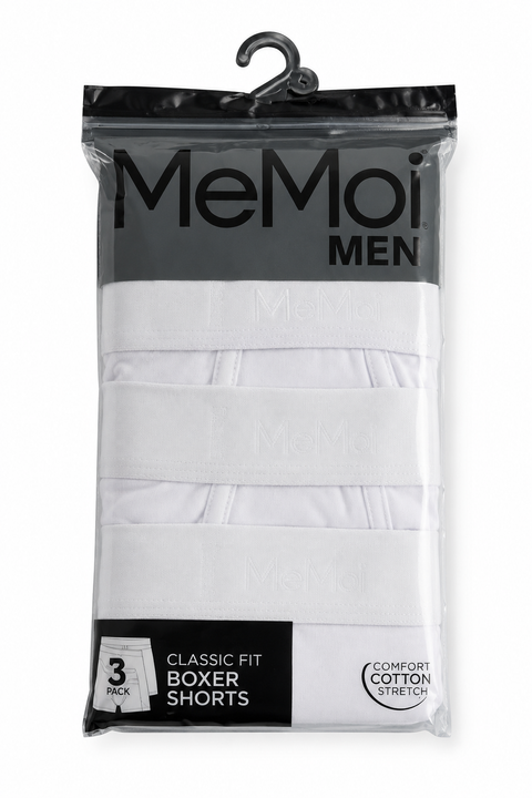 Mens Boxer Shorts 3Pack - WHITE
