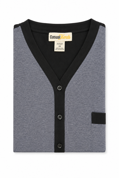 Knit V Neck Night Shirts - #15 Blue/Black