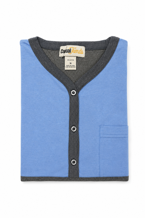 Knit V Neck Night Shirts - #16 Blue/Navy