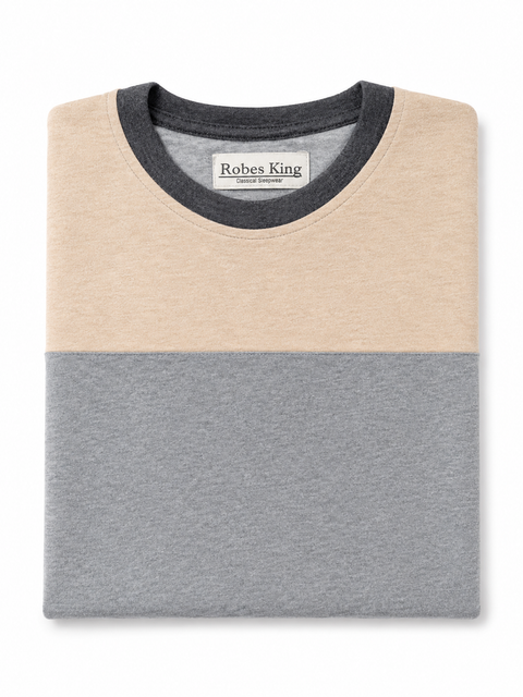 Knit Crew Neck Pajamas - #11 Beigh/Grey