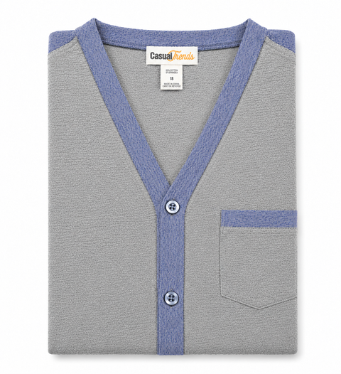 Knit Crew Neck Pajamas - #7 Grey/Blue