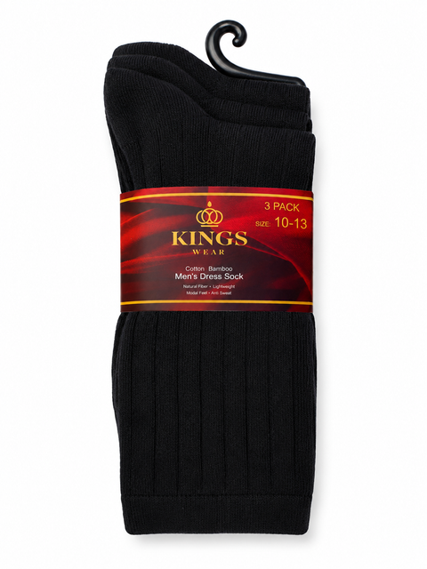 Dress Cotton Bamboo Socks-3Pack - BLACK