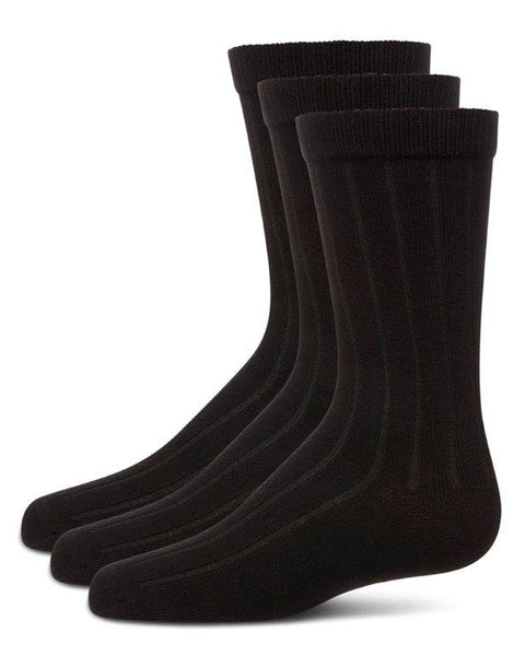 Boys Ribbed Crew Socks-3Pack - BLACK
