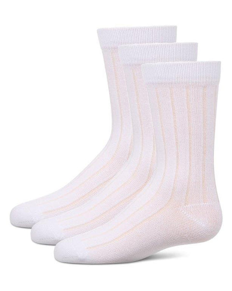 Boys Ribbed Crew Socks-3Pack - WHITE