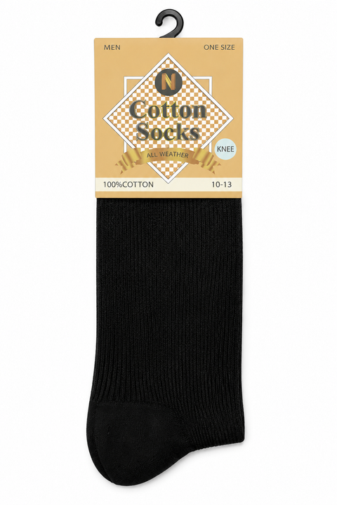 100% Cotton Socks-Knee - BLACK