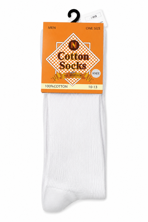 100% Cotton Socks-Knee - WHITE